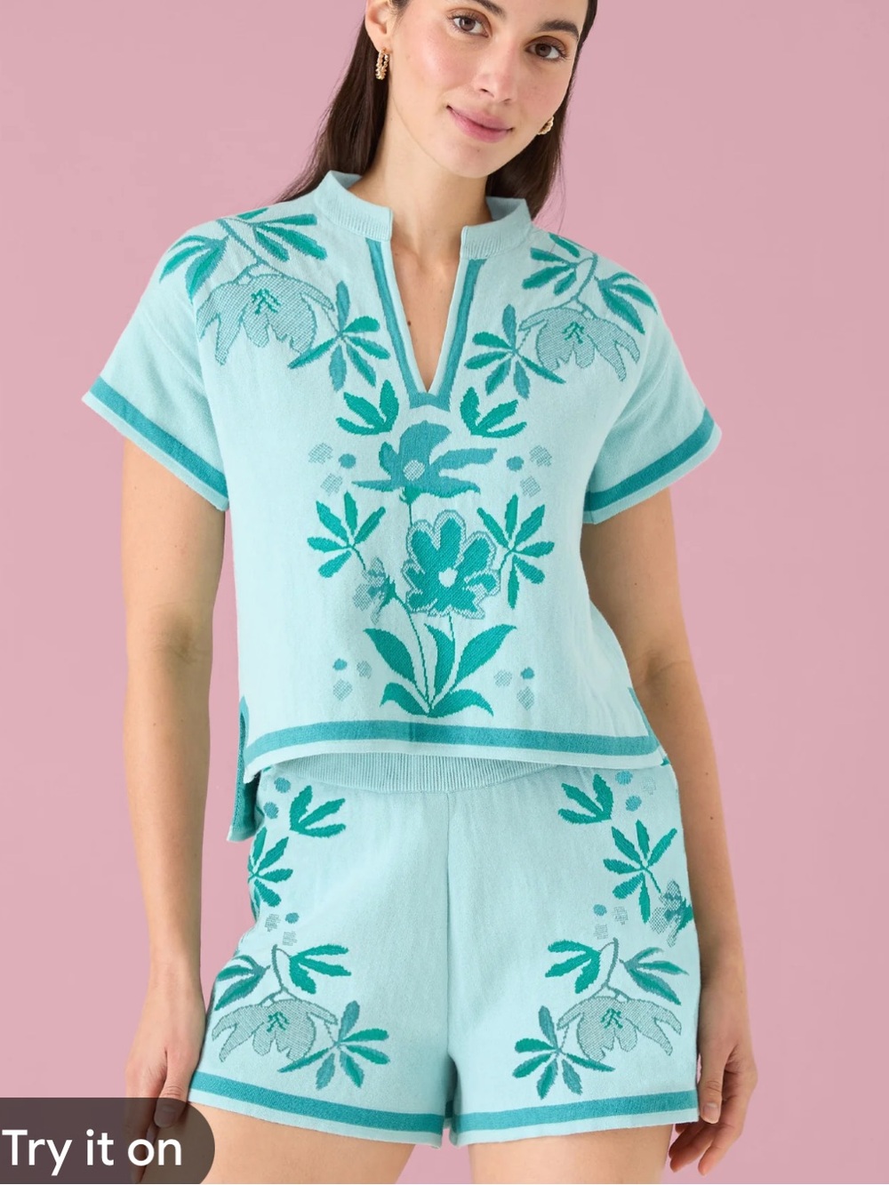 Mint Green Floral Knit Short Set